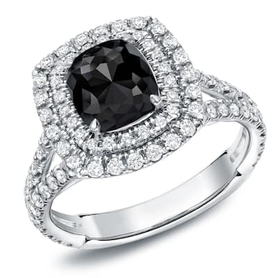 Auriya 18k Gold 2 1/2ctw Cushion-cut Double Halo Black Diamond Engagement Ring
