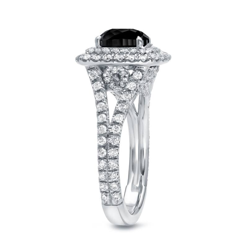 Auriya 18k Gold 2 1/2ctw Cushion-cut Double Halo Black Diamond Engagement Ring