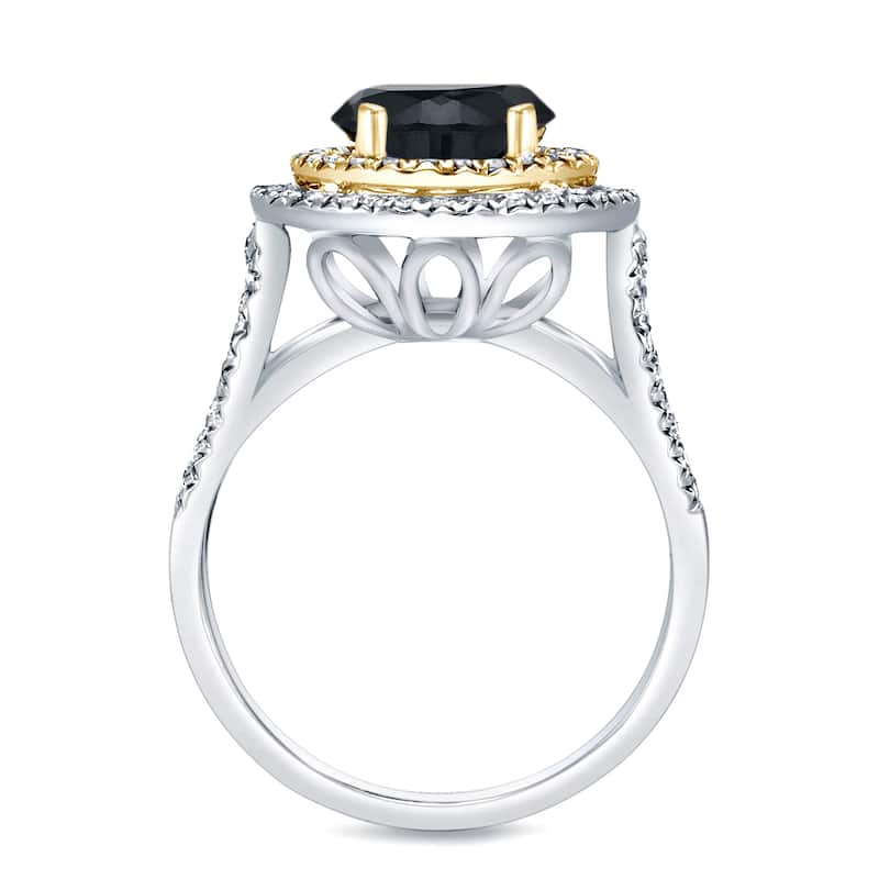 Auriya 14k Two-tone Gold 2 1/4ctw Double Halo Black Diamond Engagement Ring (H-I, SI1-SI2)