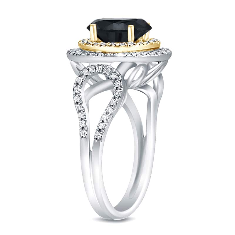 Auriya 14k Two-tone Gold 2 1/4ctw Double Halo Black Diamond Engagement Ring (H-I, SI1-SI2)