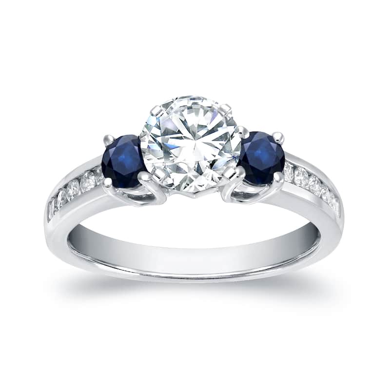 Auriya 3-Stone 4/5cttw Diamond and 2/5ct Sapphire Engagement Ring 14k White Gold (H-I, SI1-SI2)