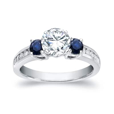 Auriya 3-Stone 4/5cttw Diamond and 2/5ct Sapphire Engagement Ring 14k White Gold (H-I, SI1-SI2)