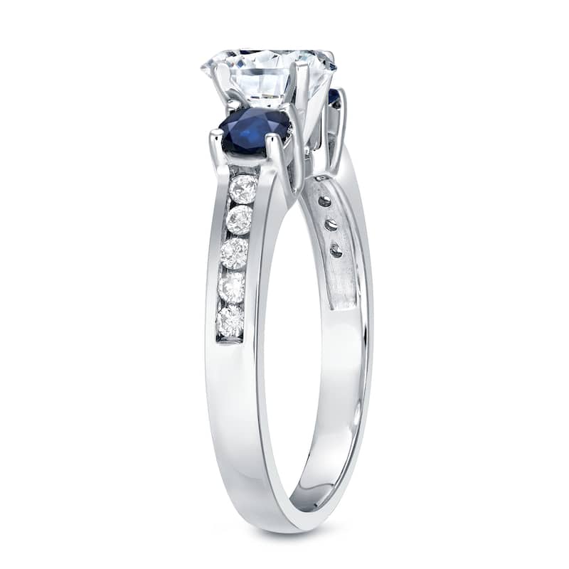 Auriya 3-Stone 4/5cttw Diamond and 2/5ct Sapphire Engagement Ring 14k White Gold (H-I, SI1-SI2)