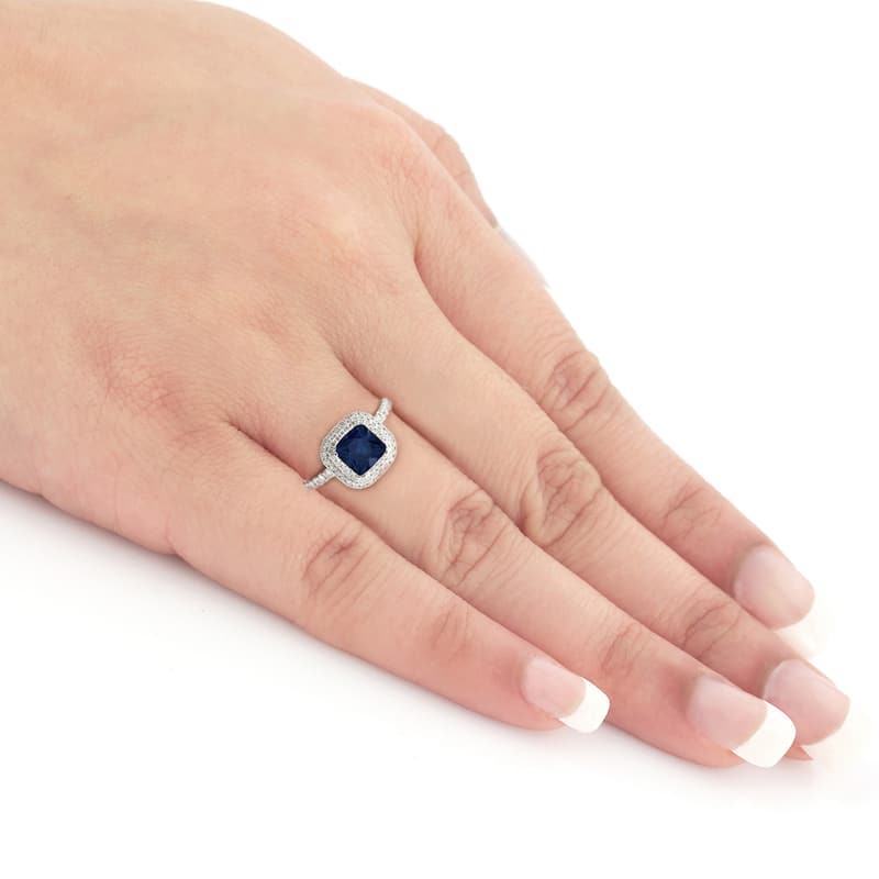 Auriya 18k Gold 2ct Cushion-cut Blue Sapphire Halo Diamond Engagement Ring 1ctw (H-I, SI1-SI2)