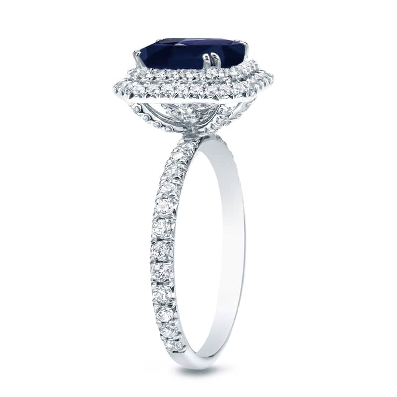 Auriya 18k Gold 2ct Cushion-cut Blue Sapphire Halo Diamond Engagement Ring 1ctw (H-I, SI1-SI2)