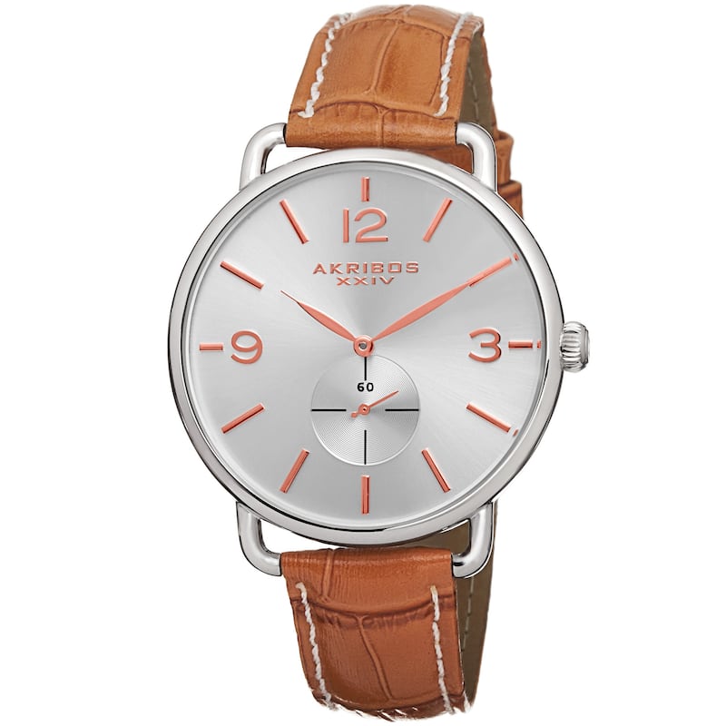 Akribos XXIV Women's Slim Sunray Dial Genuine Leather Strap Watch - brown