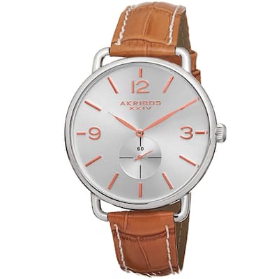 Akribos XXIV Women's Slim Sunray Dial Genuine Leather Strap Watch - brown