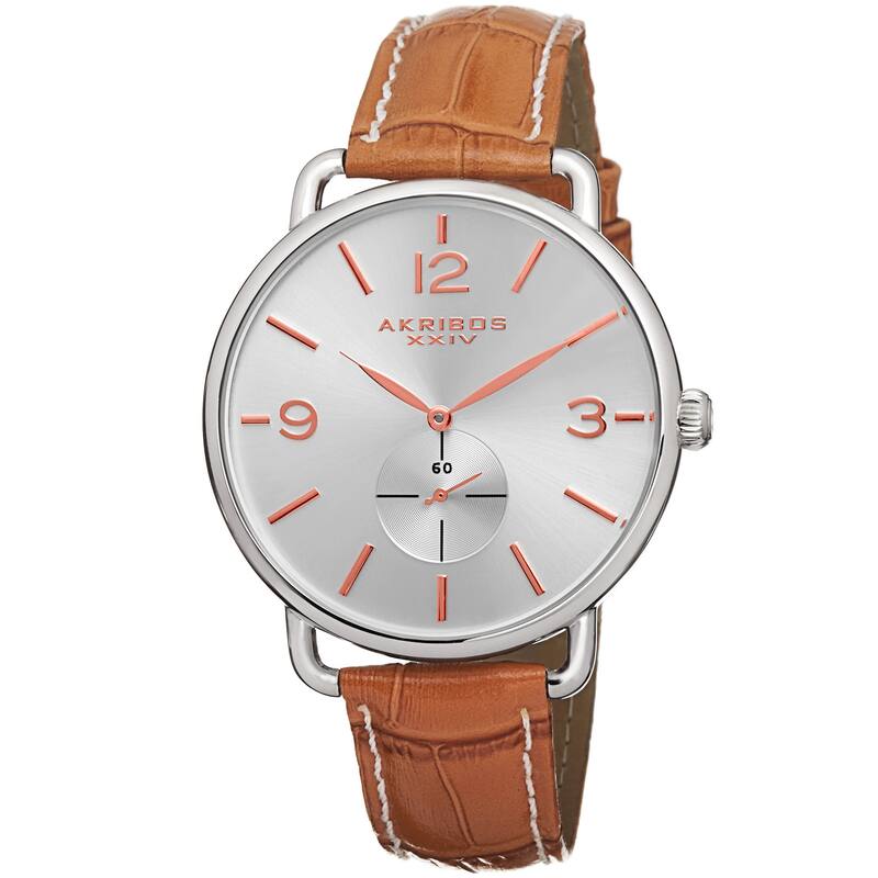 Akribos XXIV Women's Slim Sunray Dial Genuine Leather Strap Watch - brown
