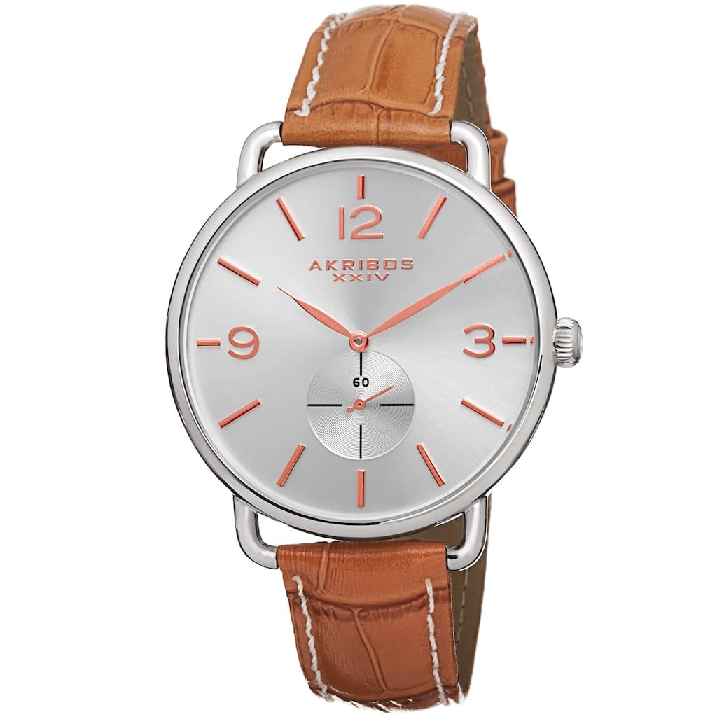 Akribos XXIV Women's Slim Sunray Dial Genuine Leather Strap Watch - brown