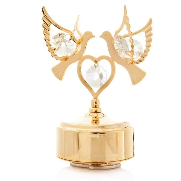 24k Goldplated Matashi Crystal Double Doves Music Box   18184436