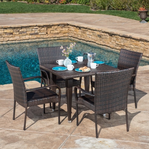 Outdoor Delani 5-piece Wicker Dining Set by Christopher Knight Home. Opens flyout.