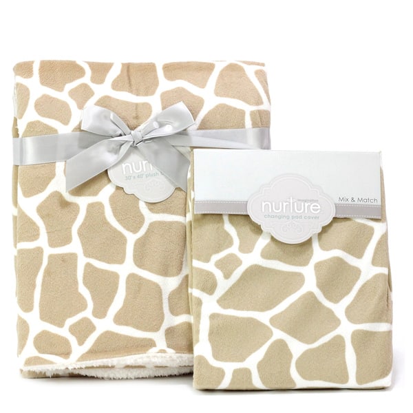 slide 2 of 3, Nurture Giraffe Nursery Plush Blanket and Changing Pad Cover Set