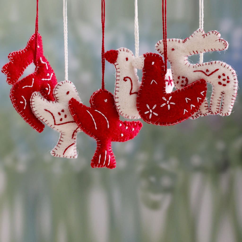 Handmade Christmas Wishes Wool Ornaments, Set of 6 (India)