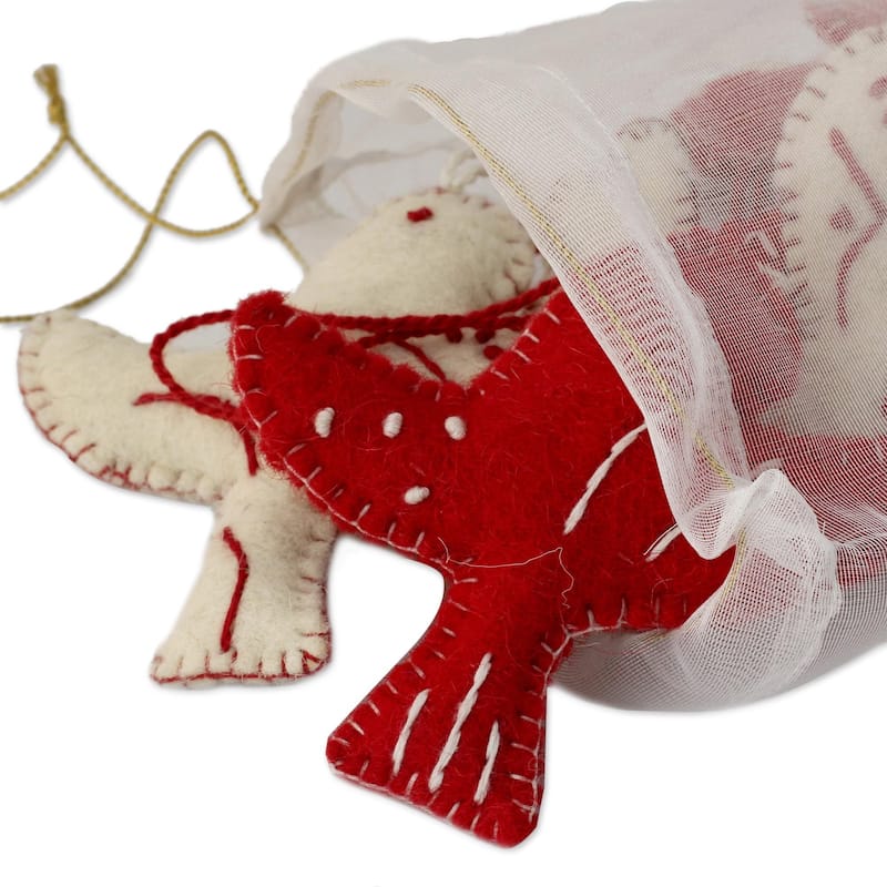 Handmade Christmas Wishes Wool Ornaments, Set of 6 (India)