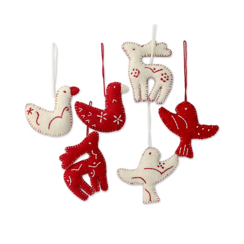 Handmade Christmas Wishes Wool Ornaments, Set of 6 (India)