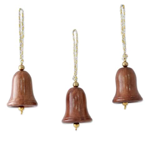 NOVICA Handmade Bells of Peace Acacia Wood Ornaments, Set of 3 (India)