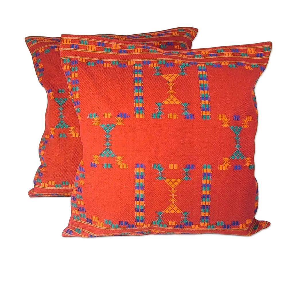 Handmade Set of 2 Cotton 'Sequences' Cushion Covers (India)