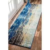 Oliver James Serra Abstract Blue Vintage Runner Rug Oliver James Serra Abstract Blue Vintage Runner Rug