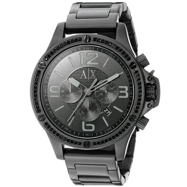 armani exchange chronograph black dial and black ip plated bracelet mens watch