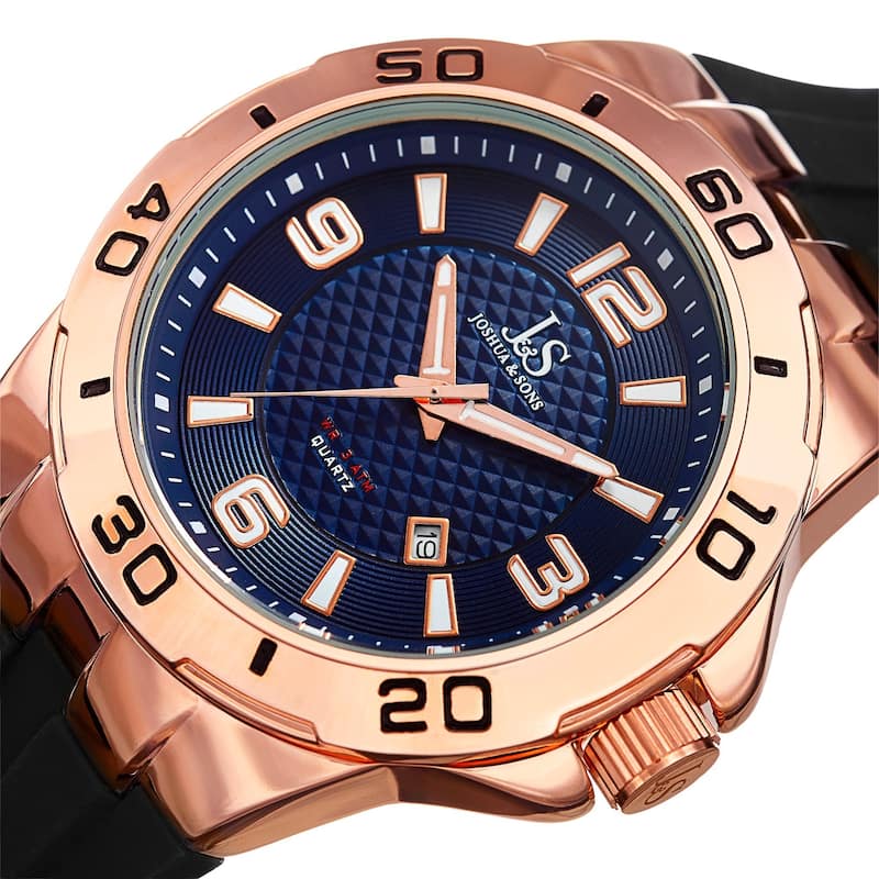 Joshua & Sons Men's Quartz Date Display Rose-Tone Strap Watch - BLue