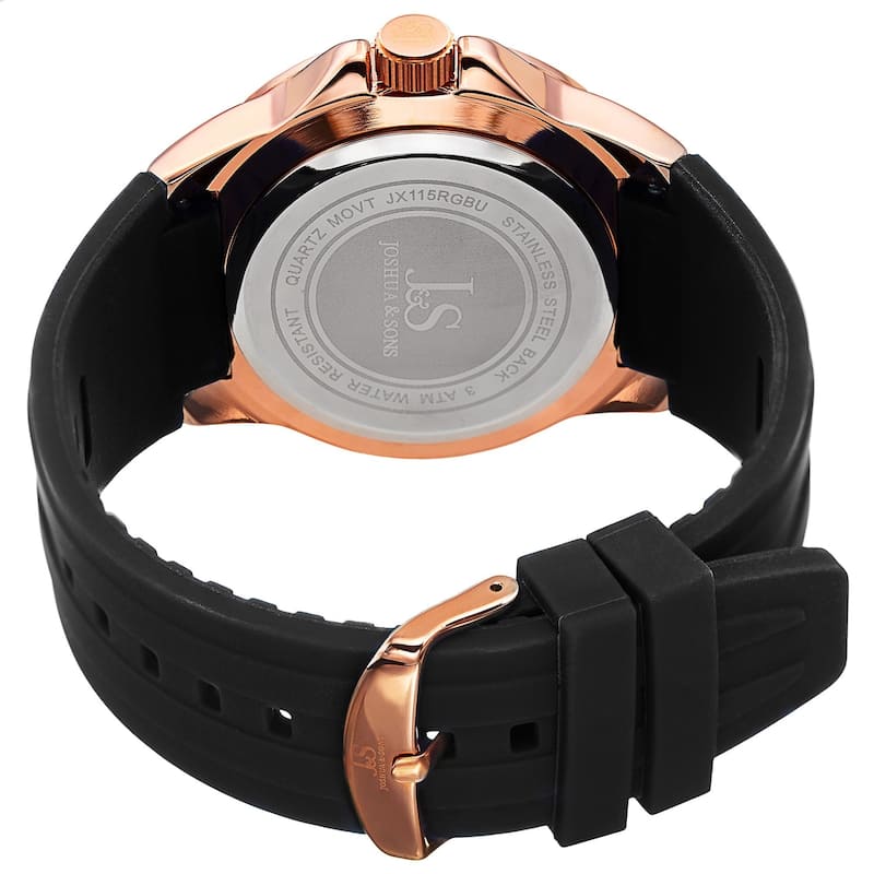 Joshua & Sons Men's Quartz Date Display Rose-Tone Strap Watch - BLue