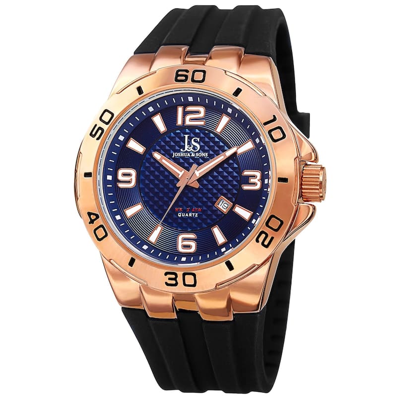 Joshua & Sons Men's Quartz Date Display Rose-Tone Strap Watch - BLue