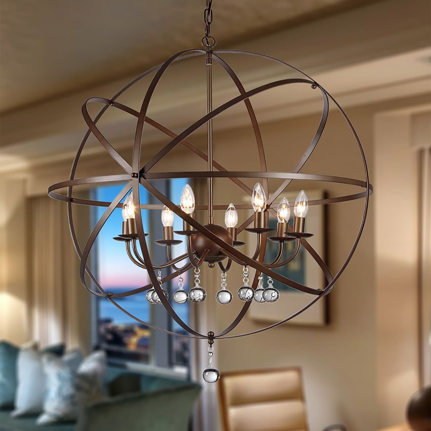 Warehouse of Tiffany Jossie 8-light Crystal 30-inch Bronze-finish Chandelier
