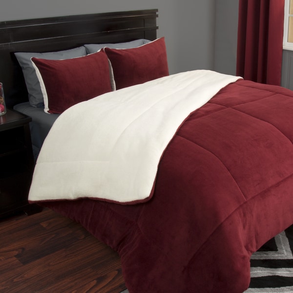 Comforter Set undefined Sherpa and Fleece Bedspread with Pillow