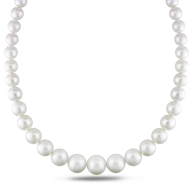 Miadora Signature Collection 14k White Gold Cultured South Sea White Pearl and Diamond Accent Strand Necklace (10-16 mm)