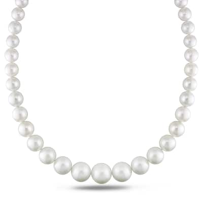 Miadora Signature Collection 14k White Gold Cultured South Sea White Pearl and Diamond Accent Strand Necklace (10-16 mm)