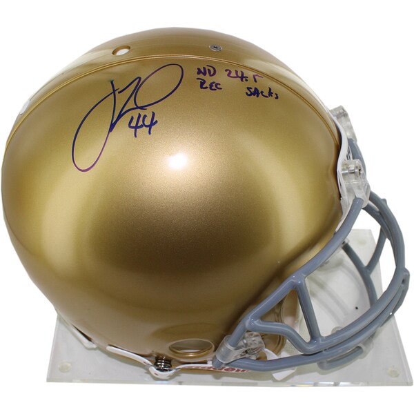 Justin Tuck Notre Dame Full Size Helmet w/ ND 24.5 Rec. Sack's