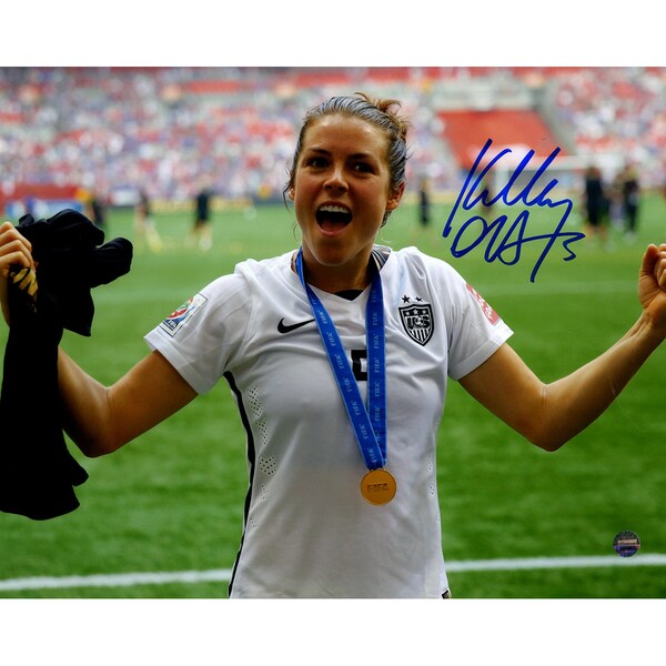 Kelley O'Hara Signed Team USA 2015 Women's World Cup Final Champions Trophy Celebration 8x10 Photo