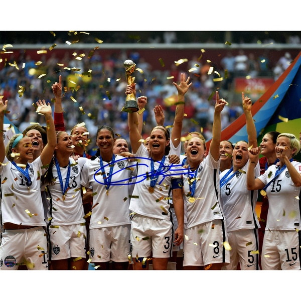 Christie Rampone Signed Team USA 2015 Women's World Cup Final Champions Trophy Celebration 8x10 Photo
