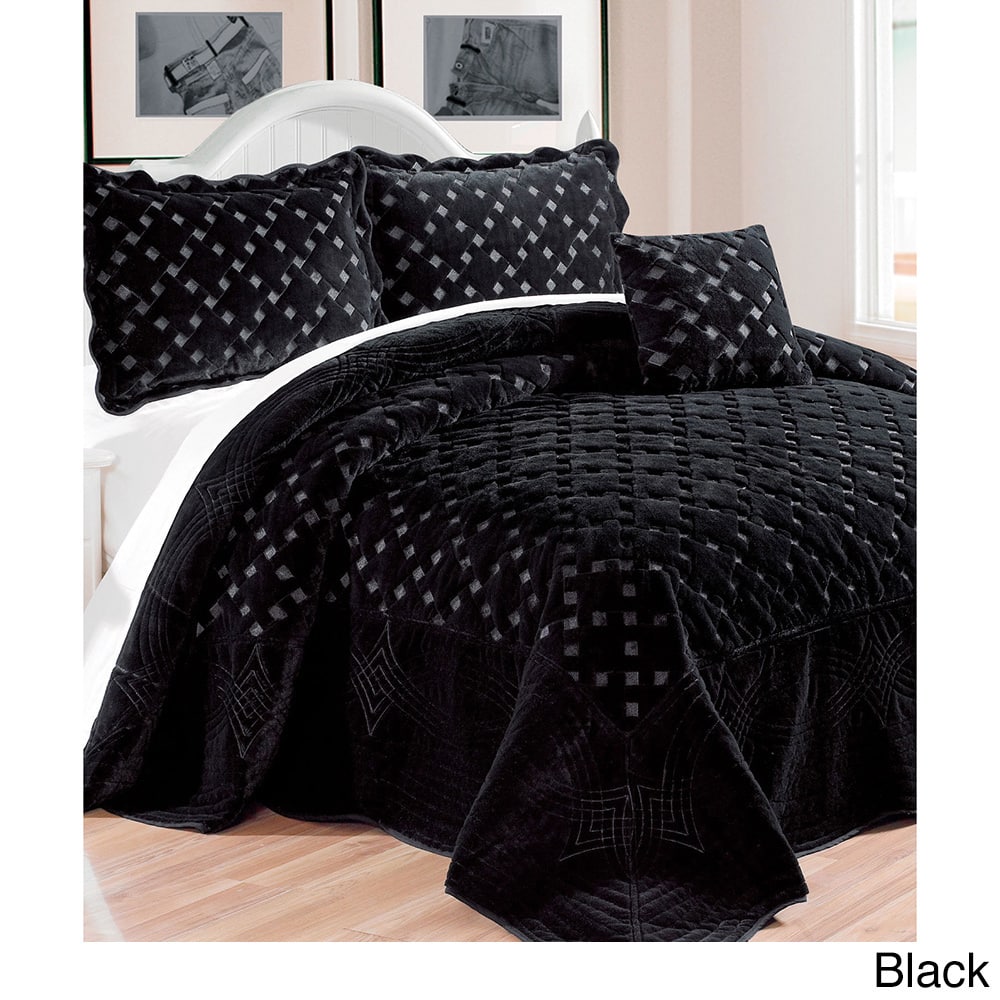 FauxFur Quilted Tatami 4-piece Bedspread Set