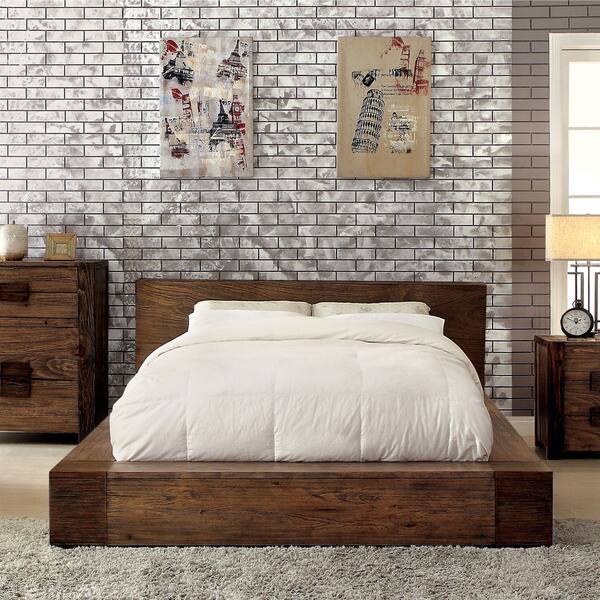 Shop Furniture Of America Shaylen I Rustic 2 Piece Natural Tone Low Profile Bed And Nightstand Set Overstock 21906790