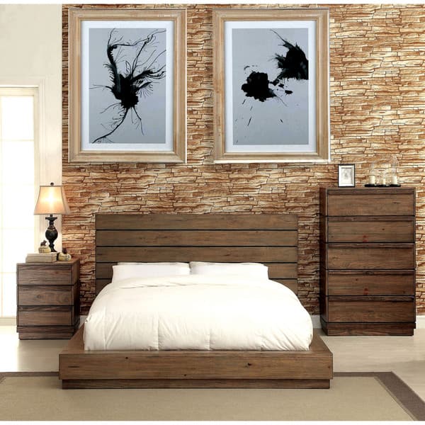 Emallson Rustic Brown Wood 3Piece Low Profile Bedroom Set by Furniture