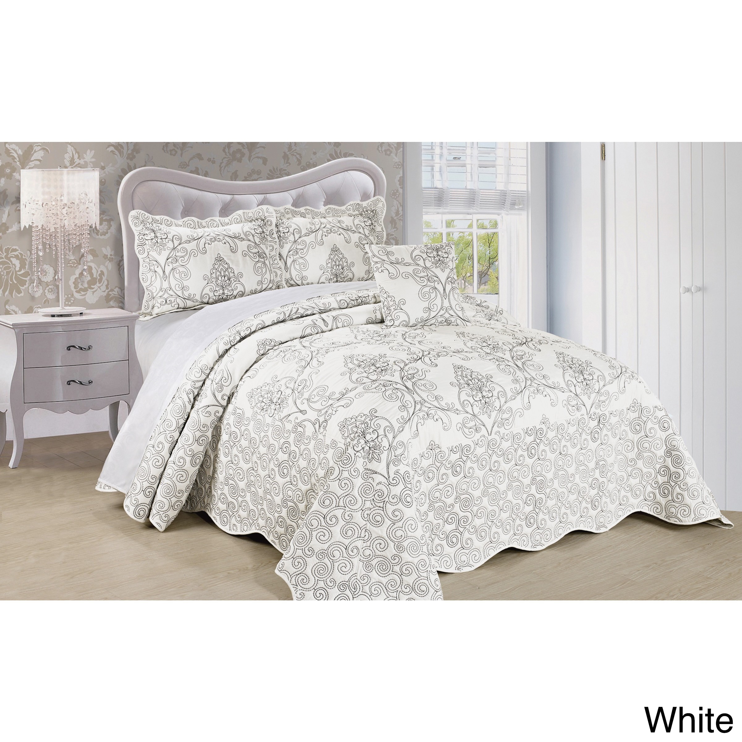 BNF Home Damask 4 Pcs Bedspread Set Choose Sz/color White Queen eBay