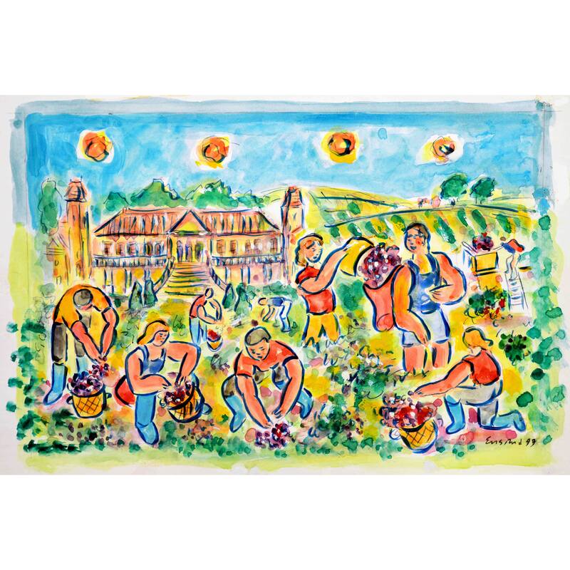 Marmont Hill - 'Autumn Harvest at Chateau Magnol' by Michael Woodward Painting Print on Canvas - Multi-Color
