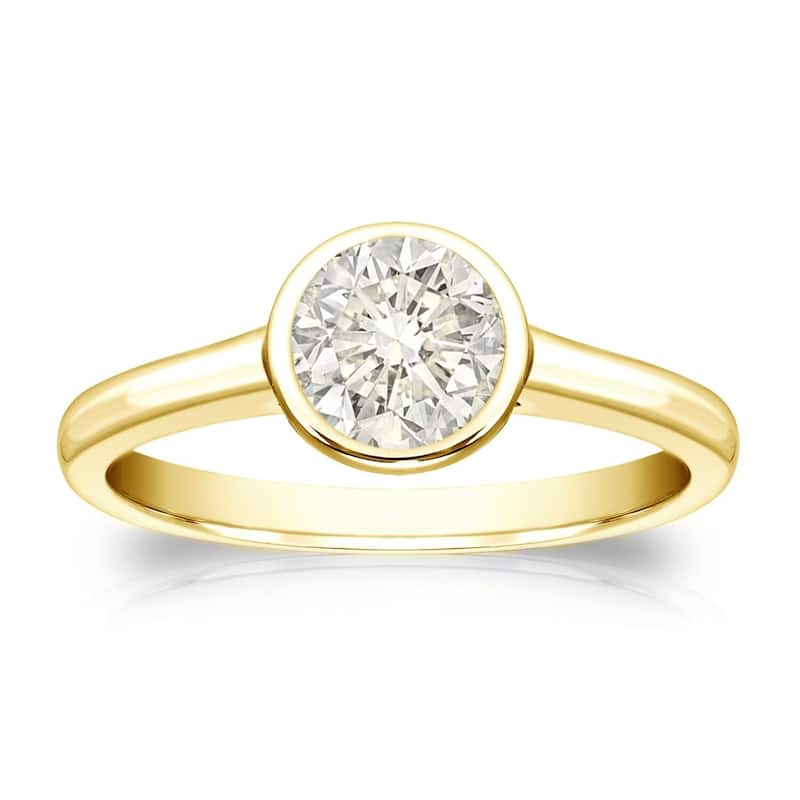 Auriya 14k Gold 1/2ctw Bezel-set Solitaire Diamond Engagement Ring (J-K, I1-I2) - 4 - Yellow