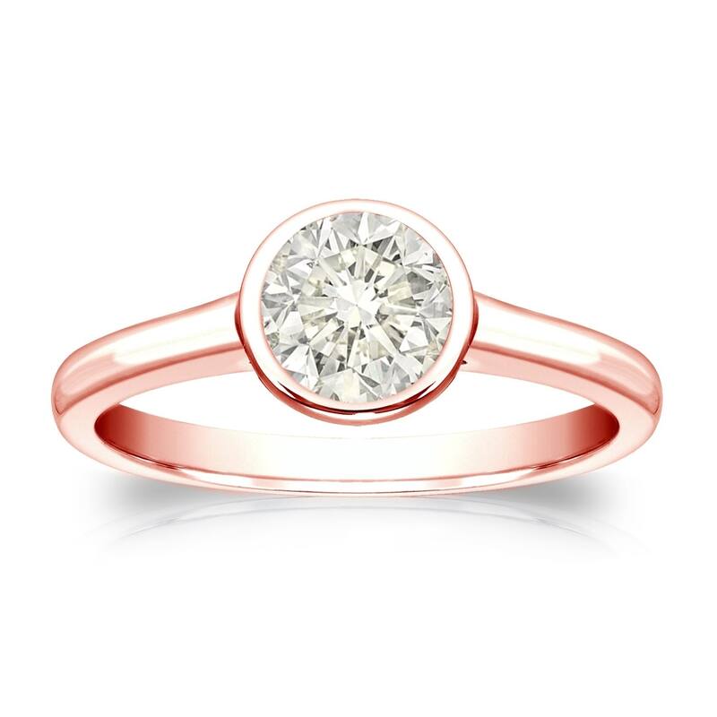 Auriya 14k Gold 1/2ctw Bezel-set Solitaire Diamond Engagement Ring (J-K, I1-I2) - 4 - Rose
