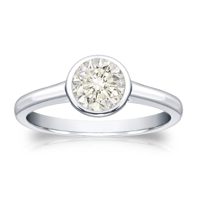 Auriya 14k Gold 1/2ctw Bezel-set Solitaire Diamond Engagement Ring (J-K, I1-I2) - 4 - White