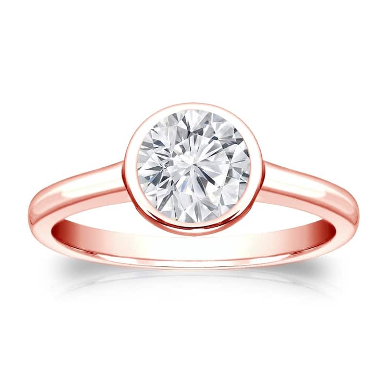Auriya 14k Gold 3/4 carat TW Bezel-set Solitaire Diamond Engagement Ring (H-I, VS1-VS2) - 4 - Rose
