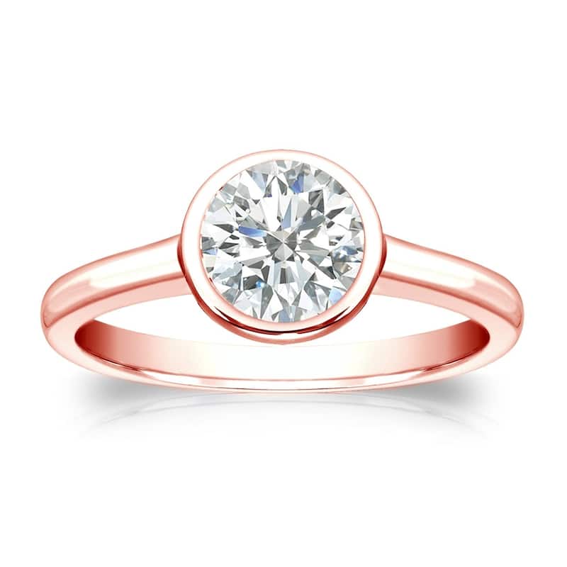 Auriya 14k Gold 3/4 carat TW Bezel-set Solitaire Diamond Engagement Ring (I-J, SI2-SI3) - 4 - Rose