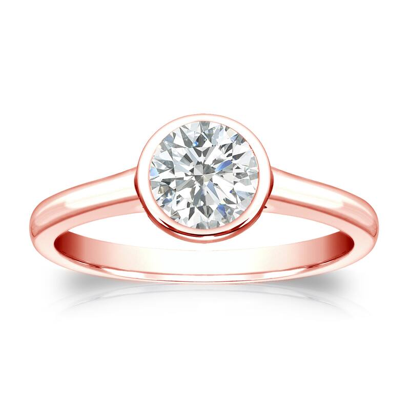 Auriya 14k Gold 1/2 carat TW Bezel-set Solitaire Diamond Engagement Ring - 4 - Rose