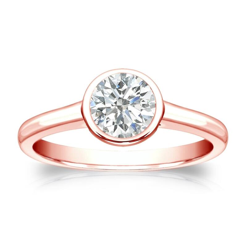 Auriya 14k Gold 1/2 carat TW Bezel-set Solitaire Diamond Engagement Ring - 9.5 - Rose