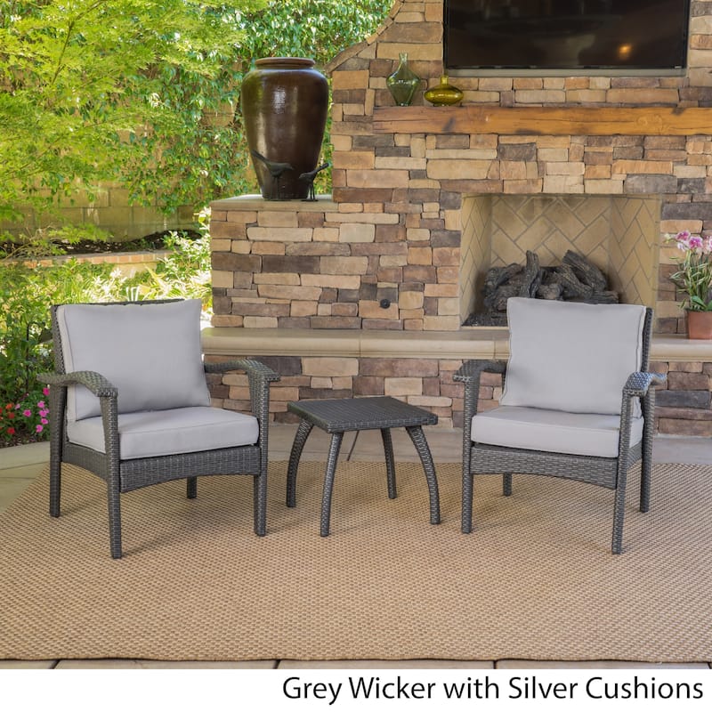 Honolulu Outdoor 3-piece Wicker Chat Set with Cushions by Christopher Knight Home - Grey