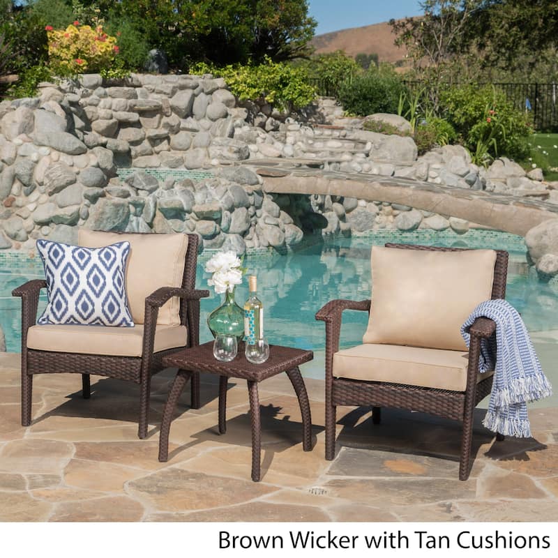 Honolulu Outdoor 3-piece Wicker Chat Set with Cushions by Christopher Knight Home - Brown