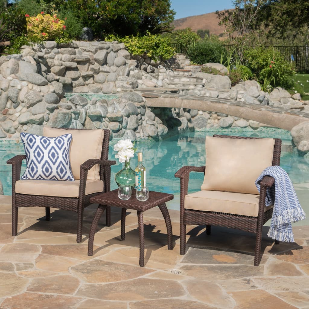 Honolulu Outdoor 3-piece Wicker Chat Set with Cushions by Christopher Knight Home