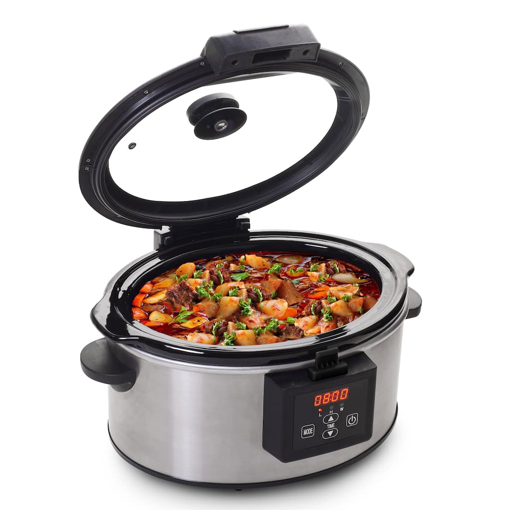 6-Quart Stainless Steel Programmable Slow Cooker with Locking Lid