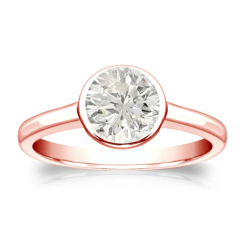 Auriya 14k Gold 1ct TDW Round Bezel-Set Diamond Solitaire Engagement Ring (J-K, I1-I2)